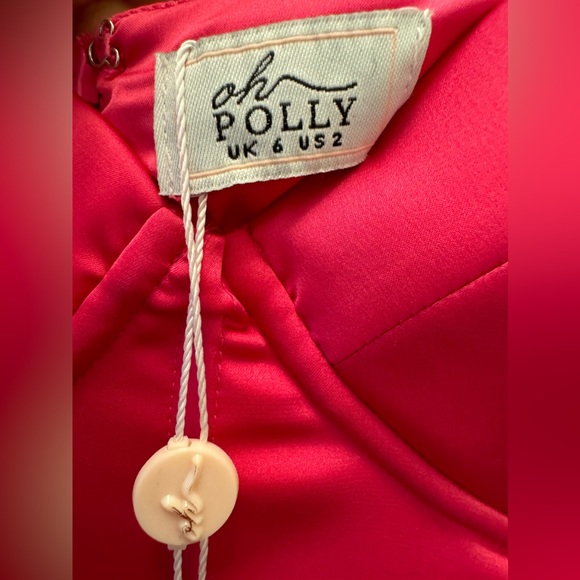 Oh Polly - Size 2 - Ruched Asymmetric Satin Mini Dress in Fuchsia/Pink - HOCO - Picture 6 of 7